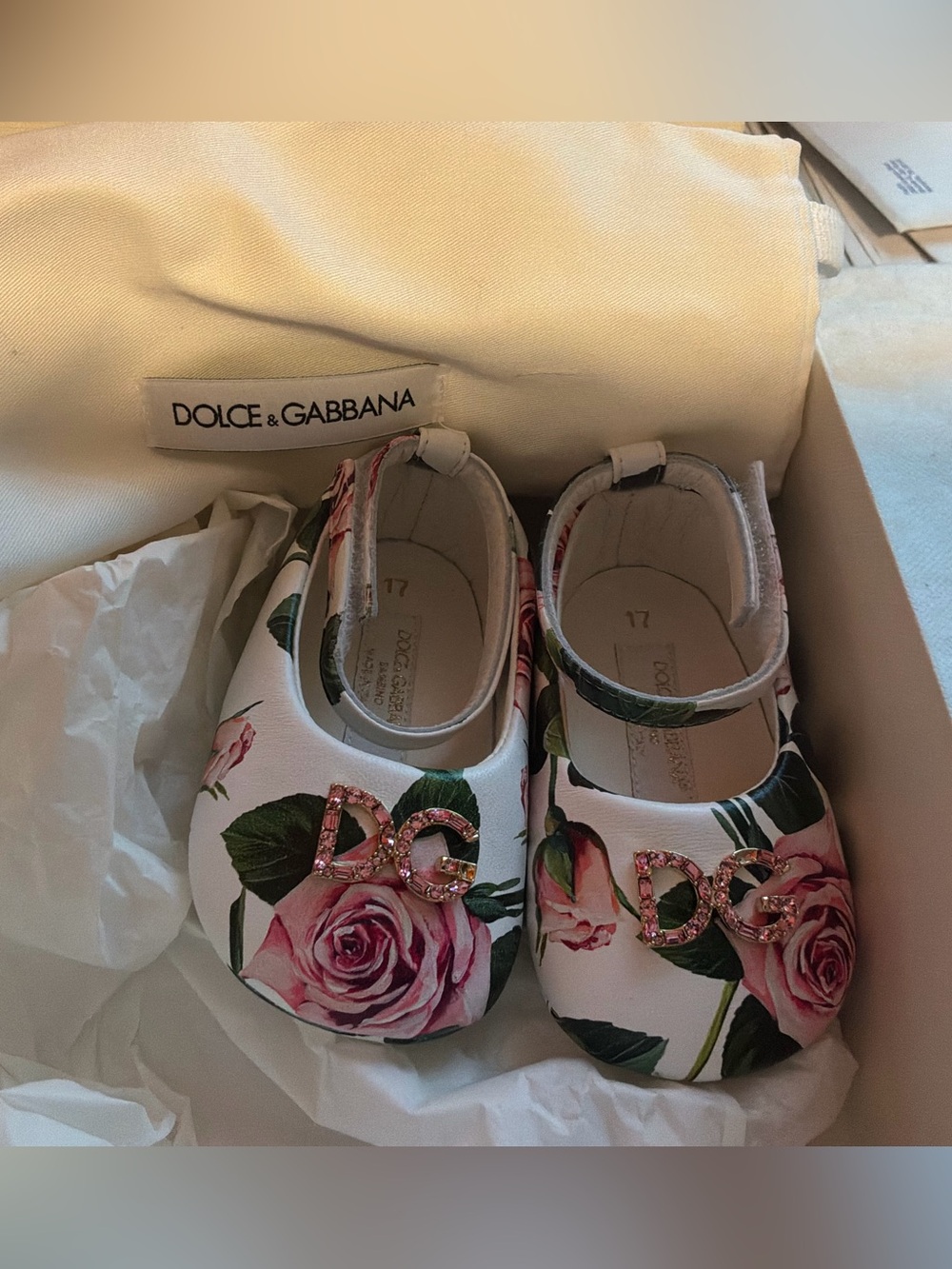DOLCE & GABBANA BAMBINO Slip On Shoes US2 EU17 Rose Pattern